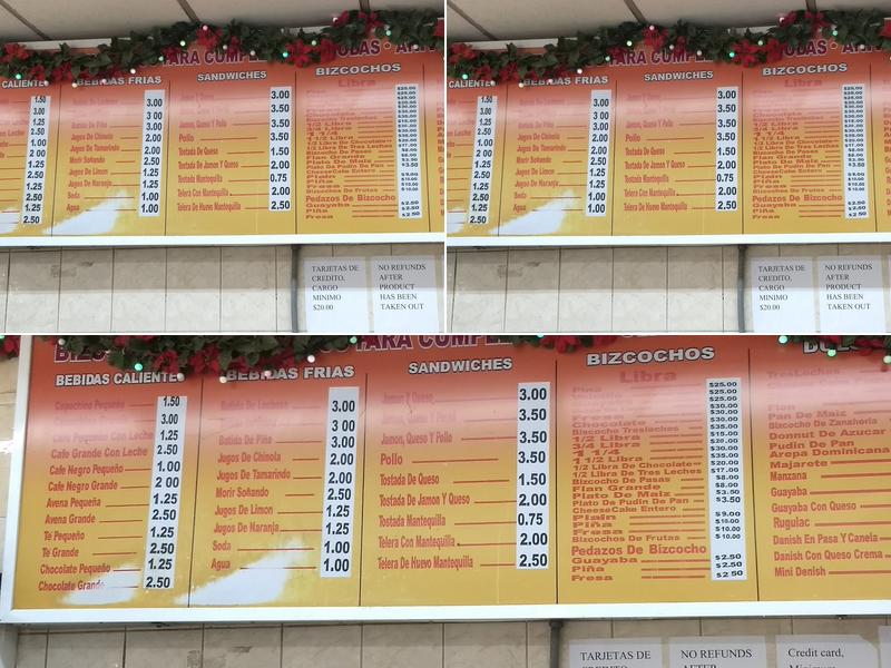 El Panadero Bakery Menu