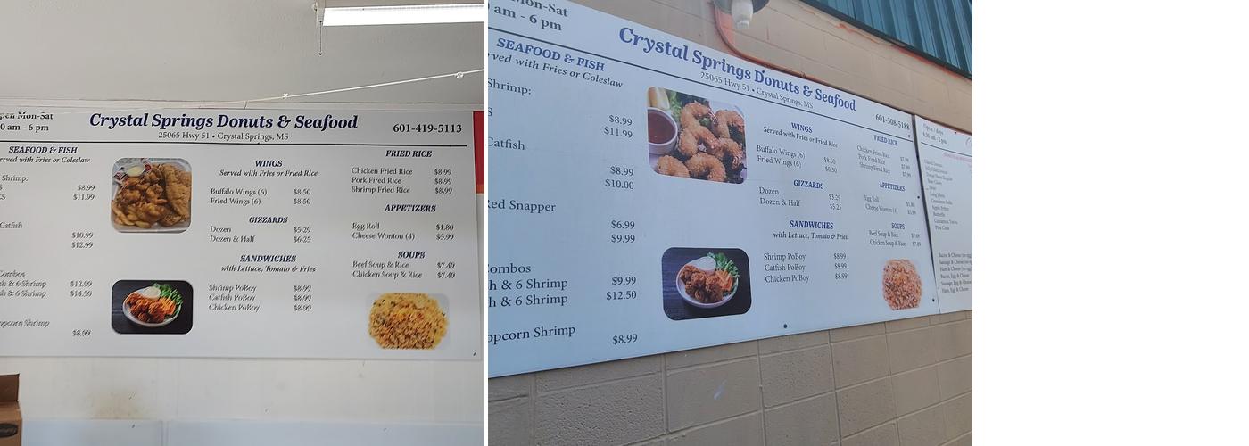 Crystal Springs Donut & Kolaches Menu