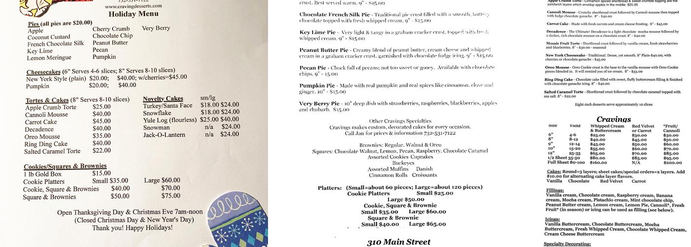 Cravings Desserts Menu