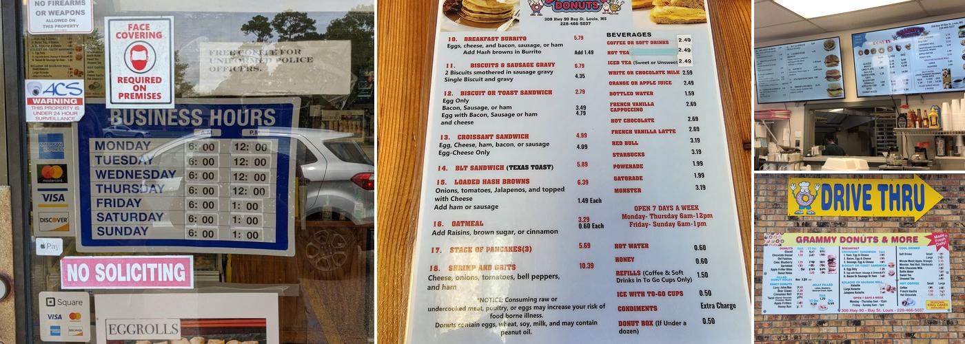 Grammys Donuts and More Menu