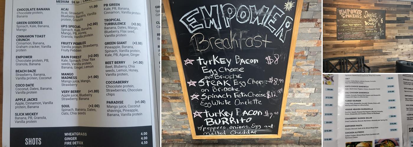 Empower Nutrition Supplements & Juice Bar Menu