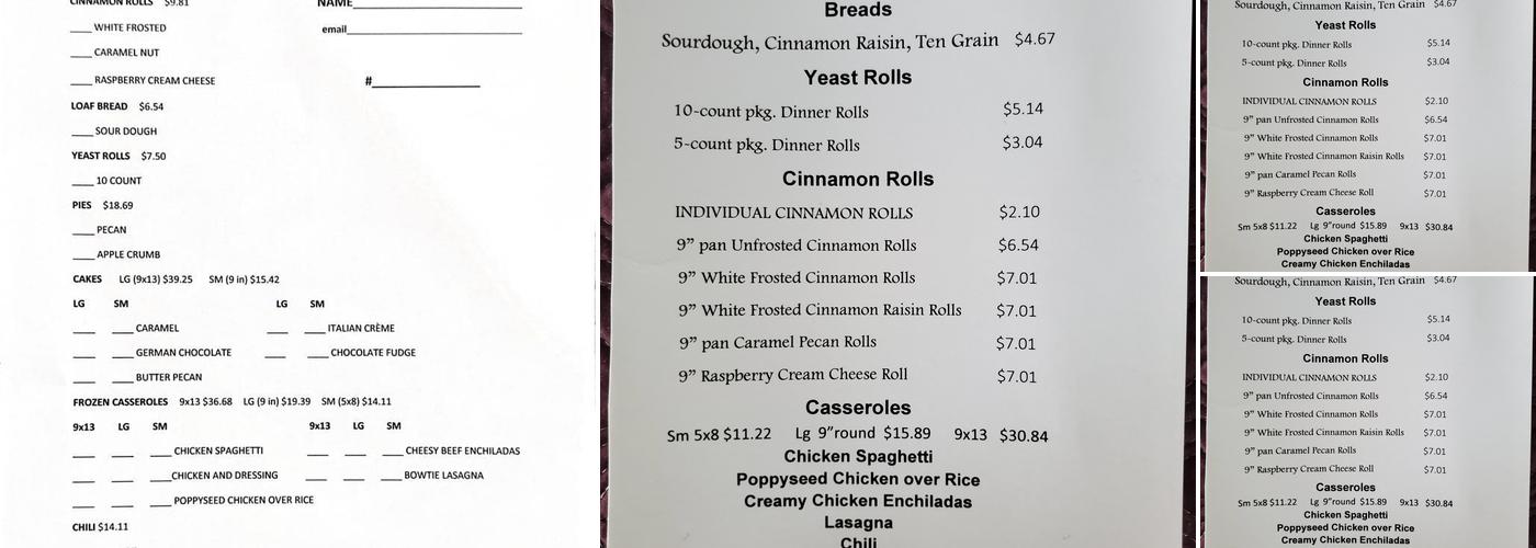 Wayside Bakery Menu