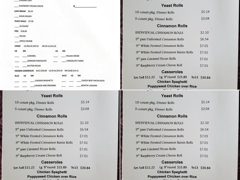 Wayside Bakery Menu
