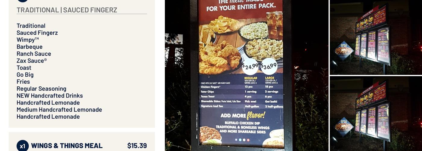 Zaxbys Chicken Fingers & Buffalo Wings Menu