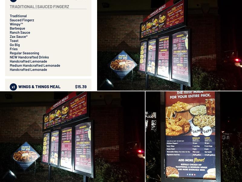 Zaxbys Chicken Fingers & Buffalo Wings Menu