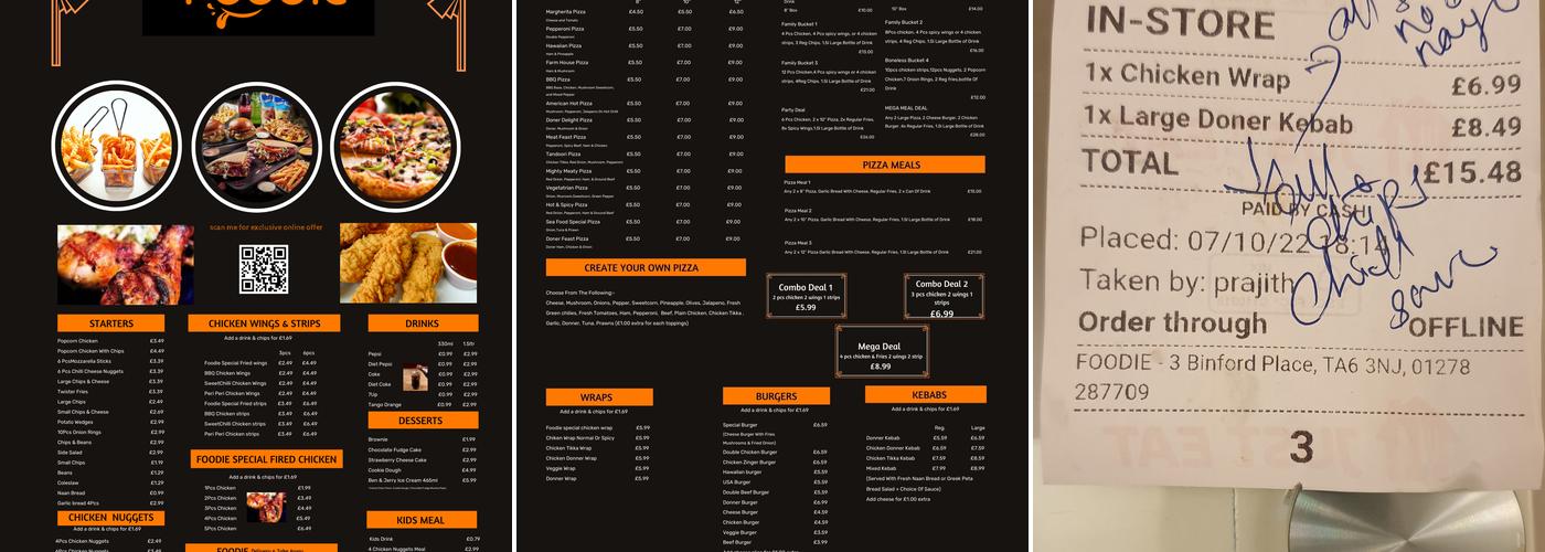 Foodie Delivery and Take away Menu