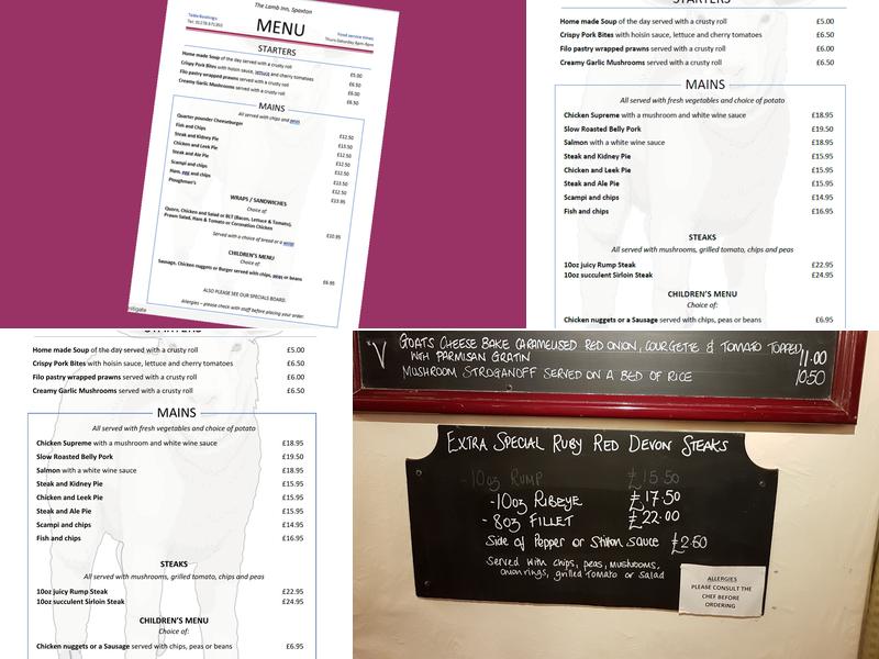 The Lamb Inn Menu