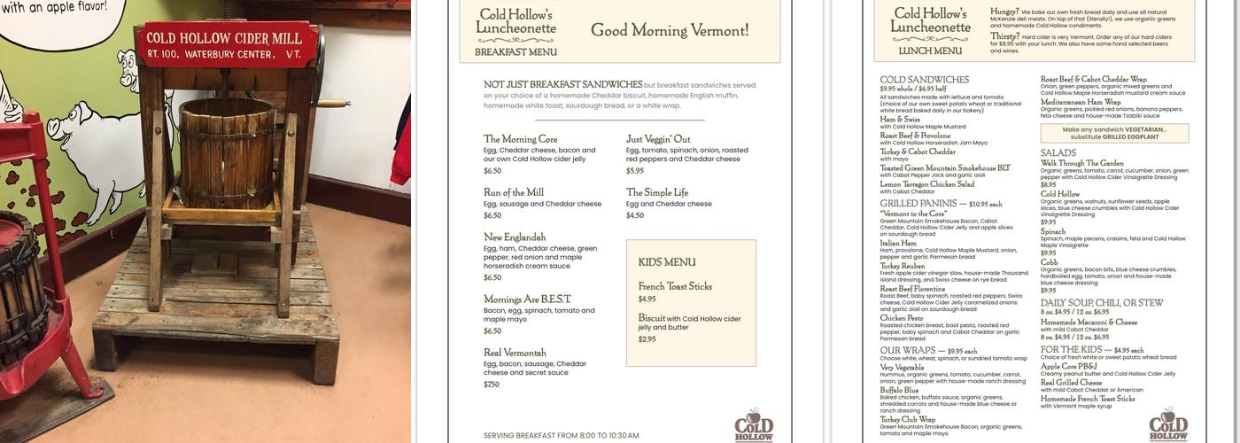 Cold Hollow Cider Mill Menu
