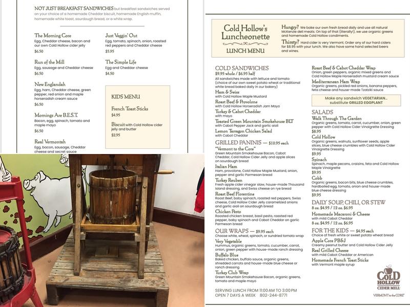 Cold Hollow Cider Mill Menu