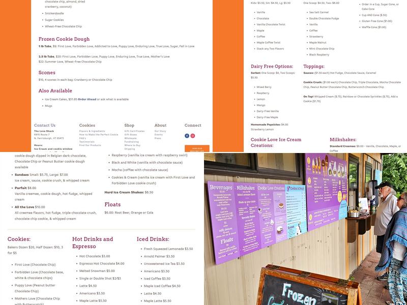 Vermont Cookie Love Menu