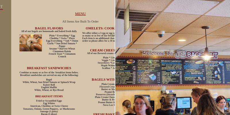 JT's Bagel Hut Menu