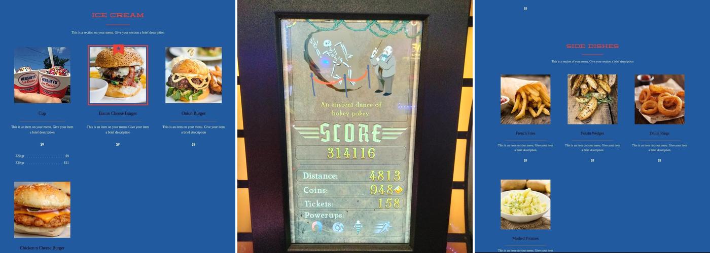 Hershey's Shake Shoppe Arcade Menu