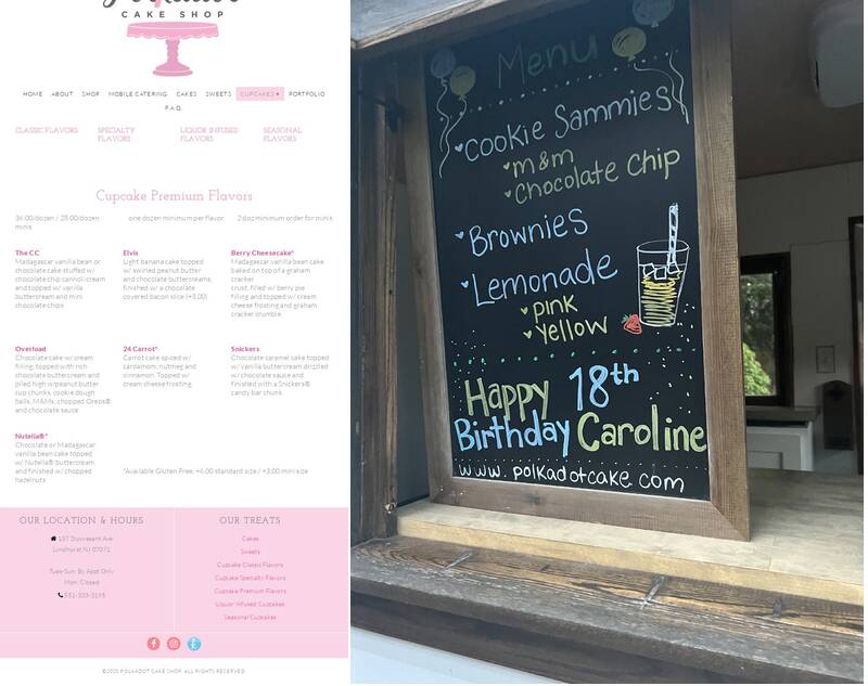 Polkadot Cake Shop Menu