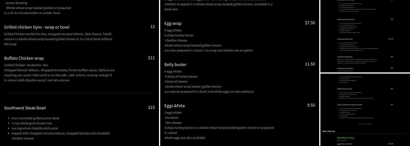 Sparta Nutrition Store Menu