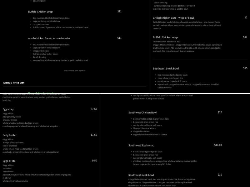 Sparta Nutrition Store Menu