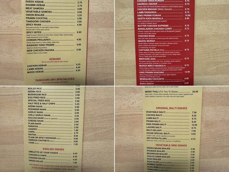 Noble Balti House Menu
