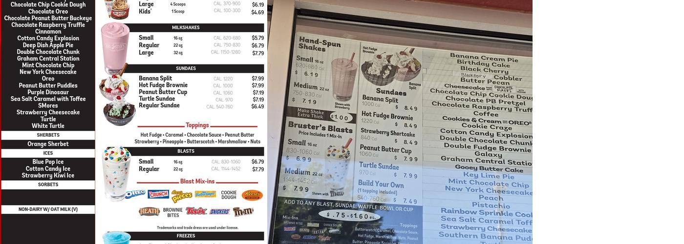Bruster's Real Ice Cream Menu
