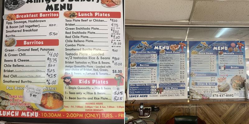 Amigos Panaderia Bakery Menu