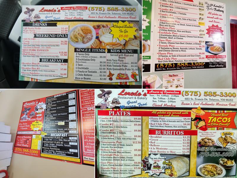 Loredo's Bakery Menu