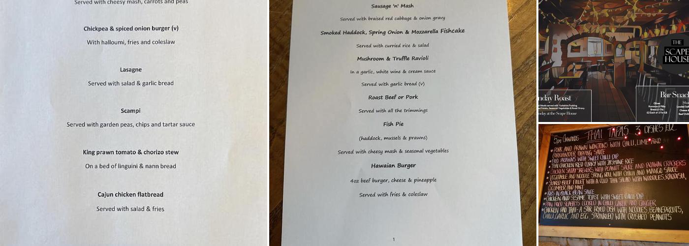 Scape House Inn Menu