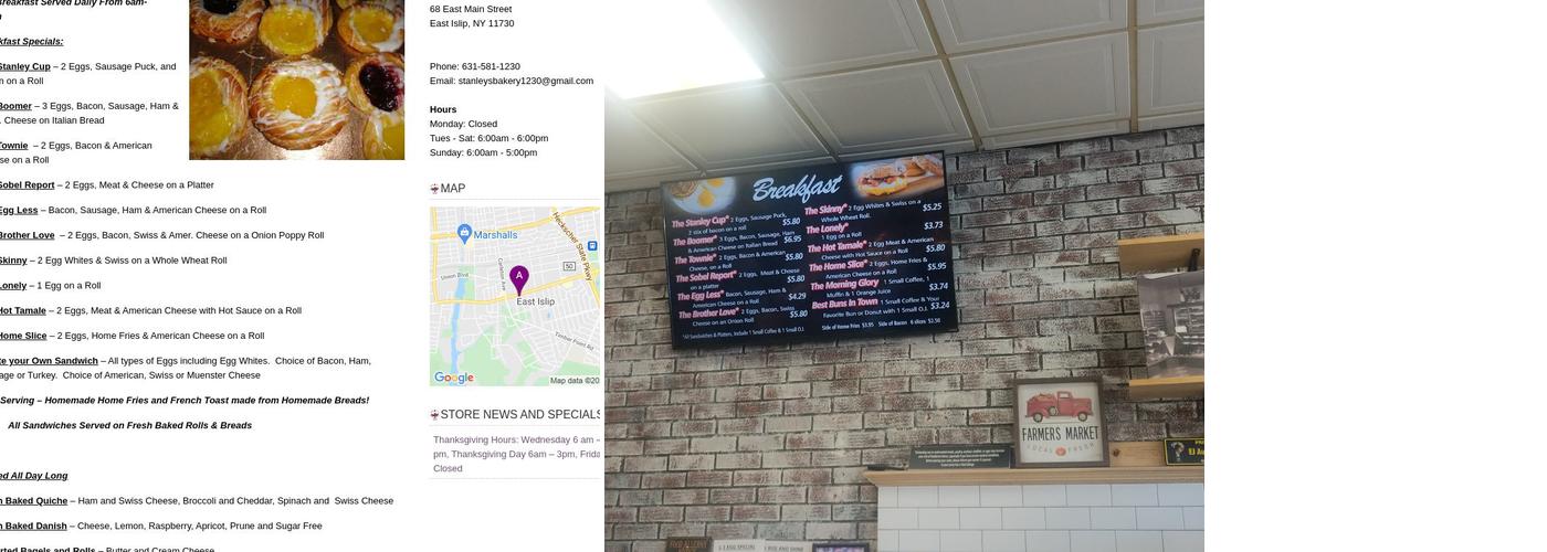 Stanley's Bakery Menu