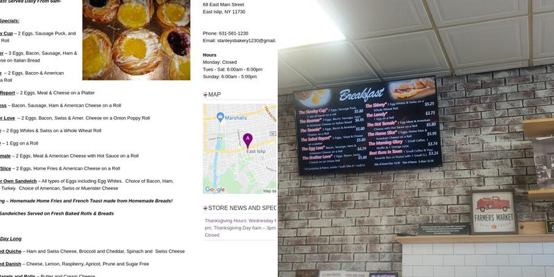 Stanley's Bakery Menu