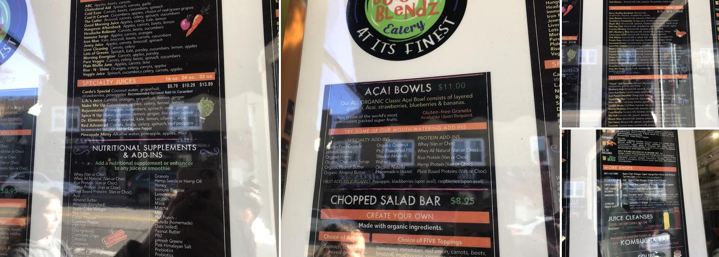 Juice N Blendz Menu