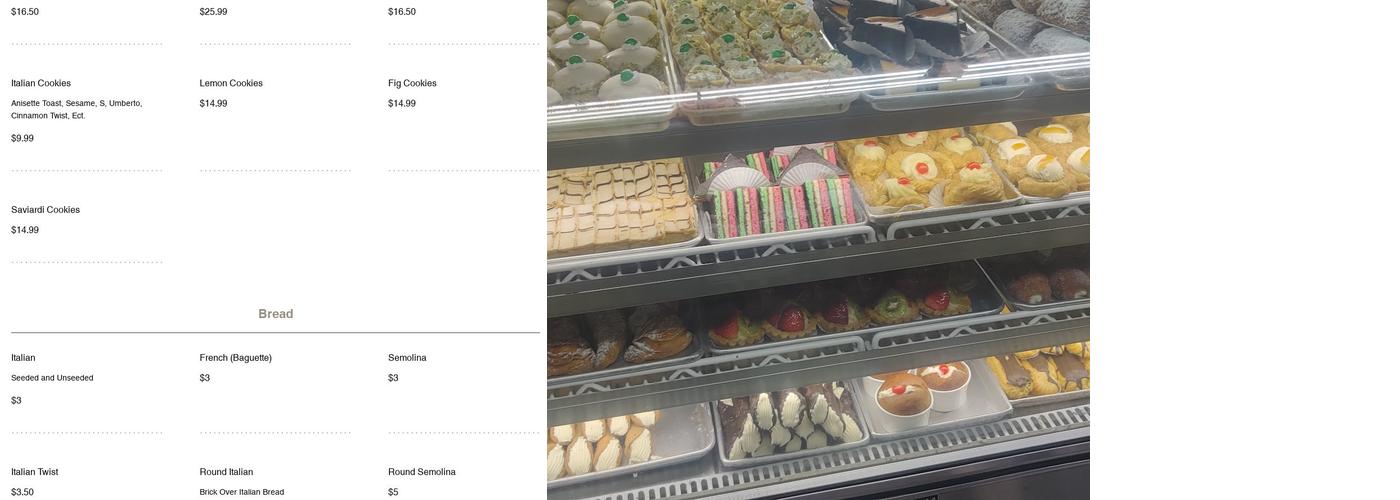 Agrigento Bakery Menu
