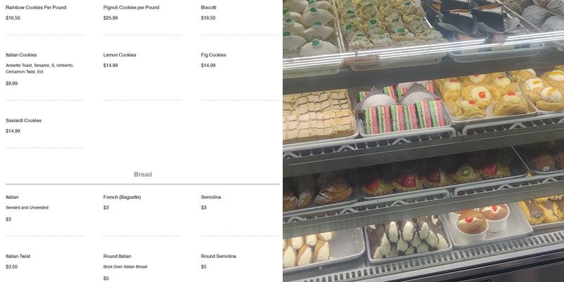 Agrigento Bakery Menu