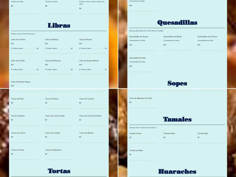 La Amistad Bakery Menu