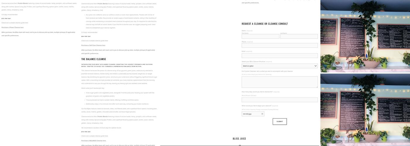 BLISS Juice + Smoothie Bar Menu