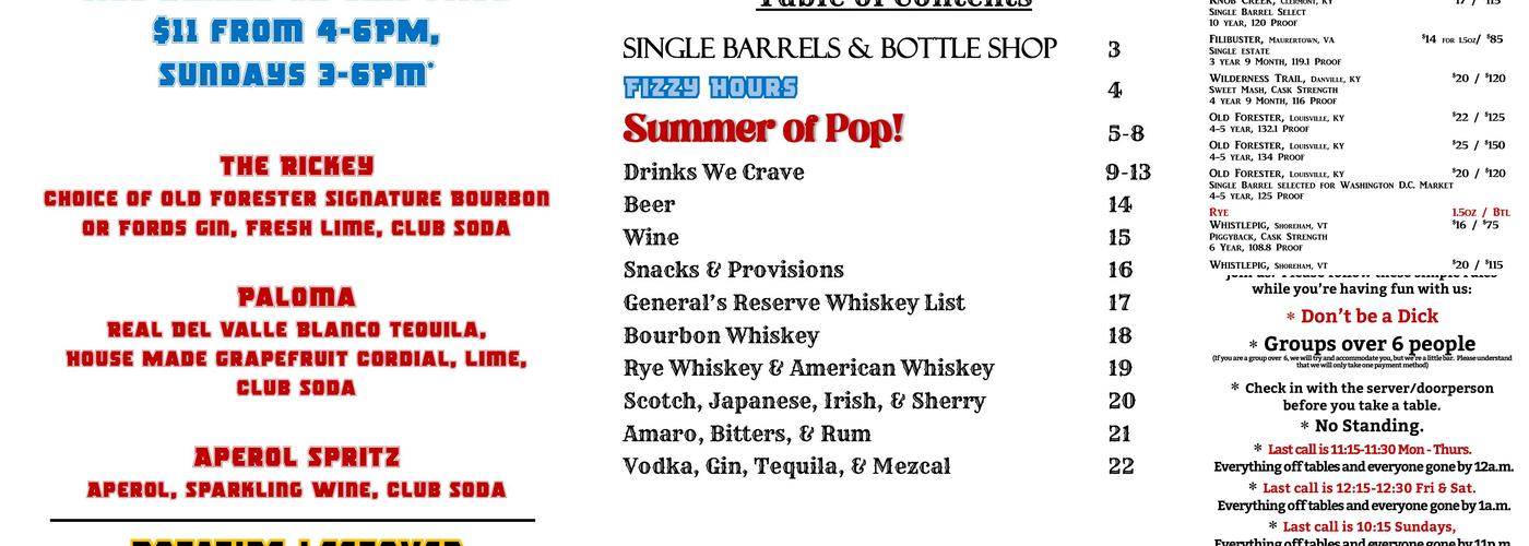 McClellan's Retreat Menu