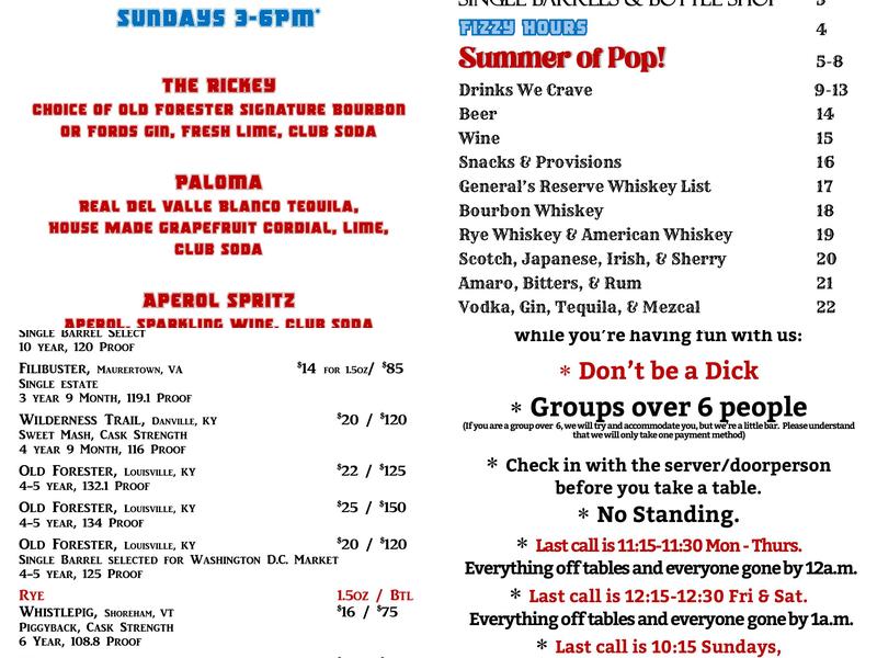 McClellan's Retreat Menu