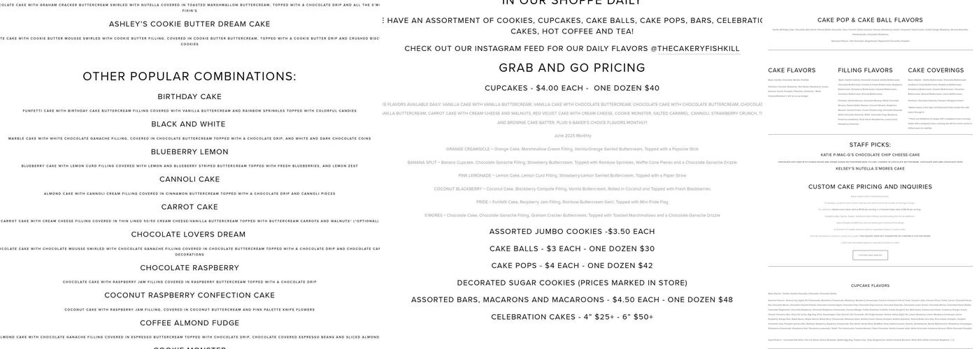The Cakery Fishkill Menu