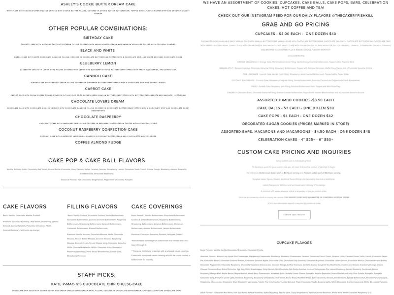 The Cakery Fishkill Menu