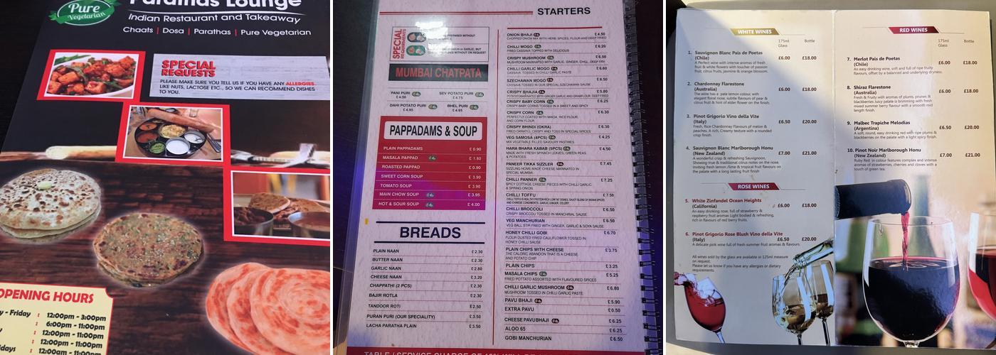 Parathas Lounge Menu