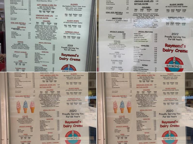 Raymonds Dairy Creme Menu