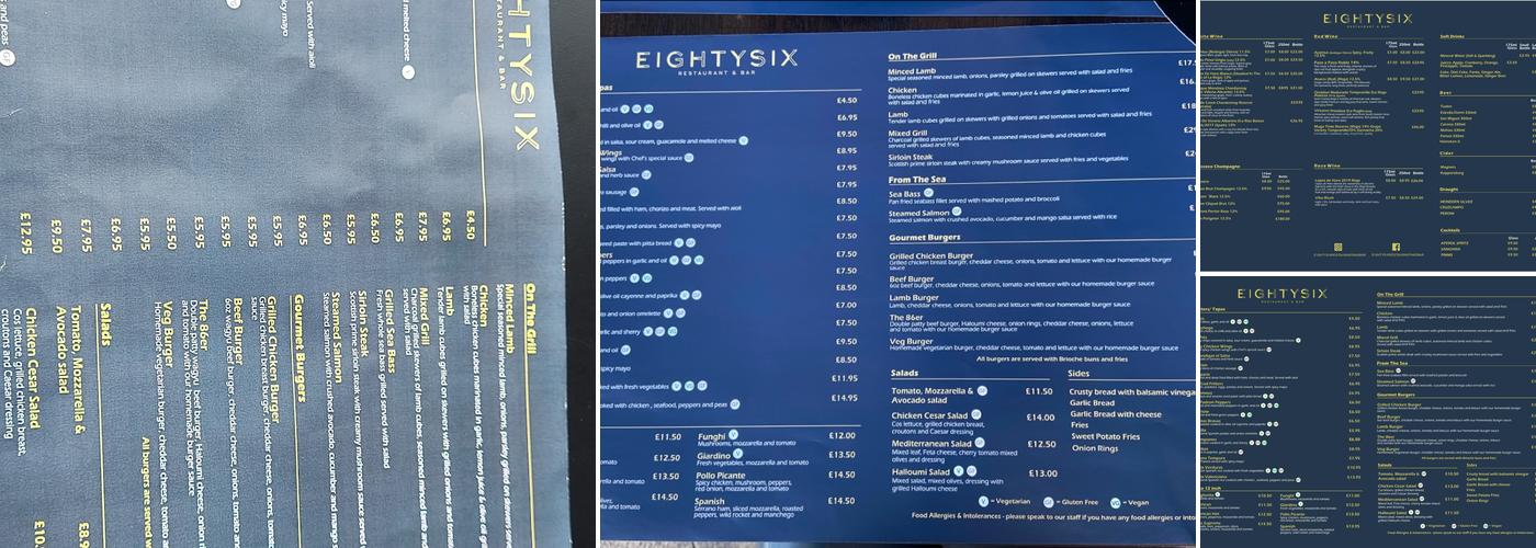 Eighty Six Restaurant & Bar Menu