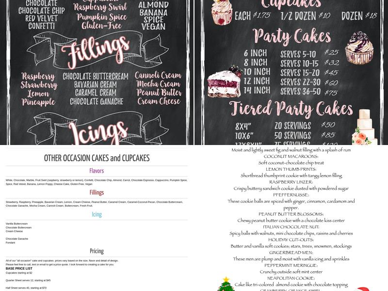 The Cakery Menu