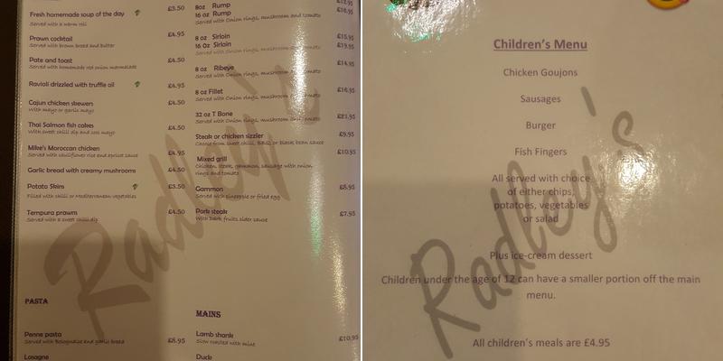 Radleys bistro Menu