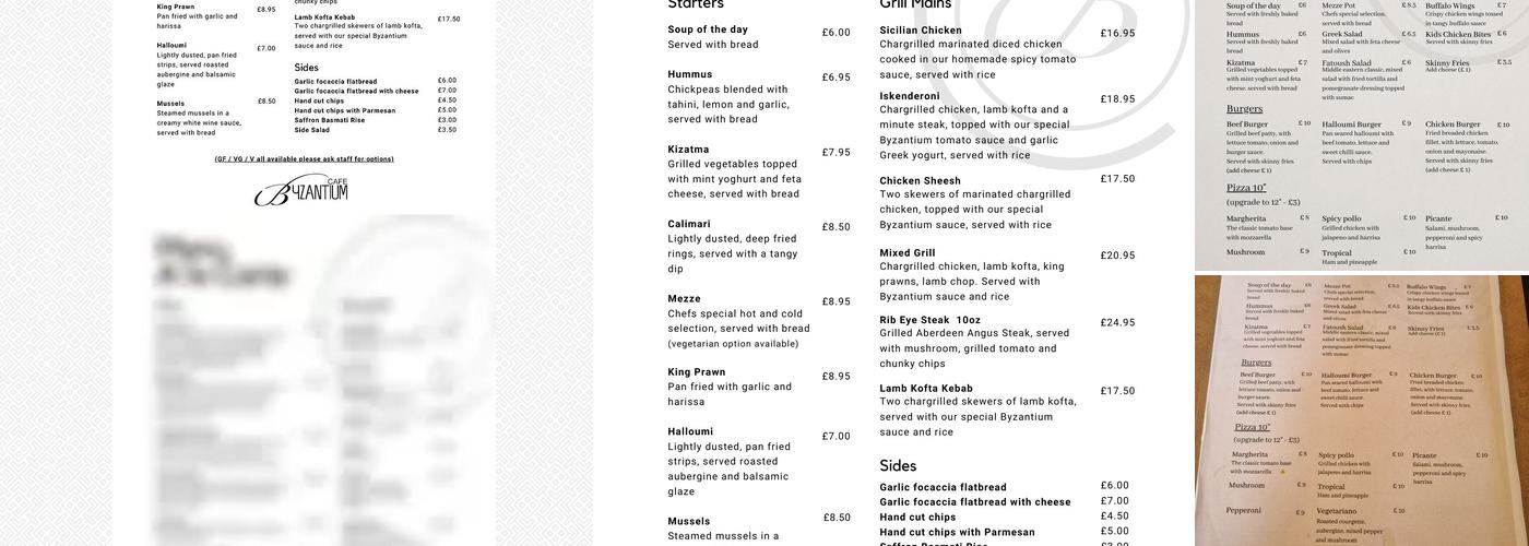 Cafe Byzantium Menu