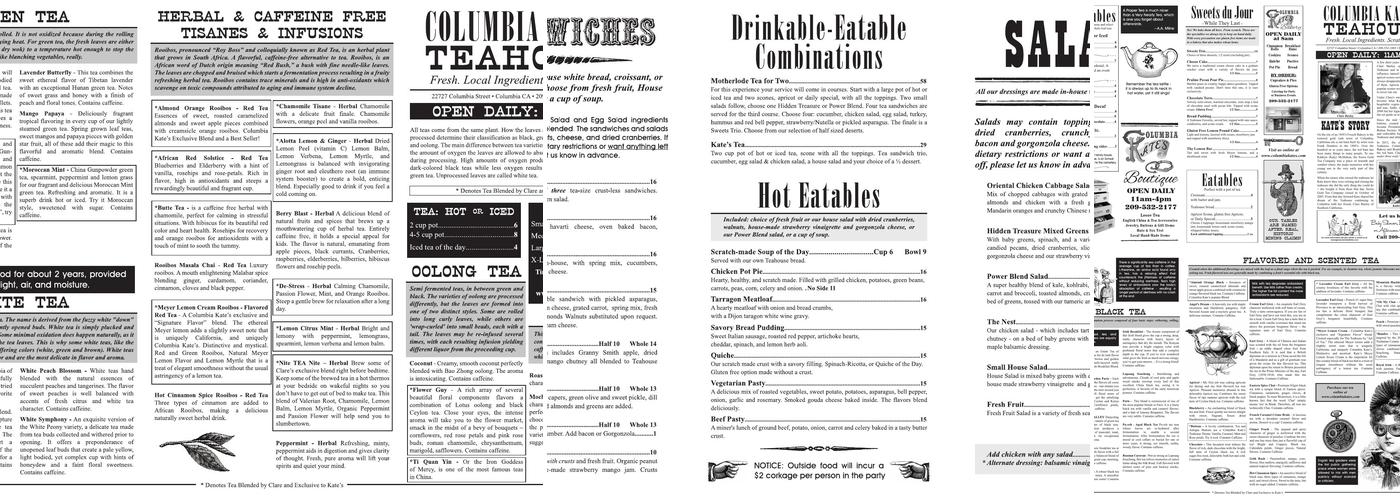 Columbia Kate's Bakery Menu