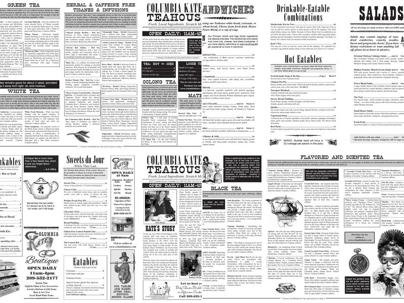 Columbia Kate's Bakery Menu