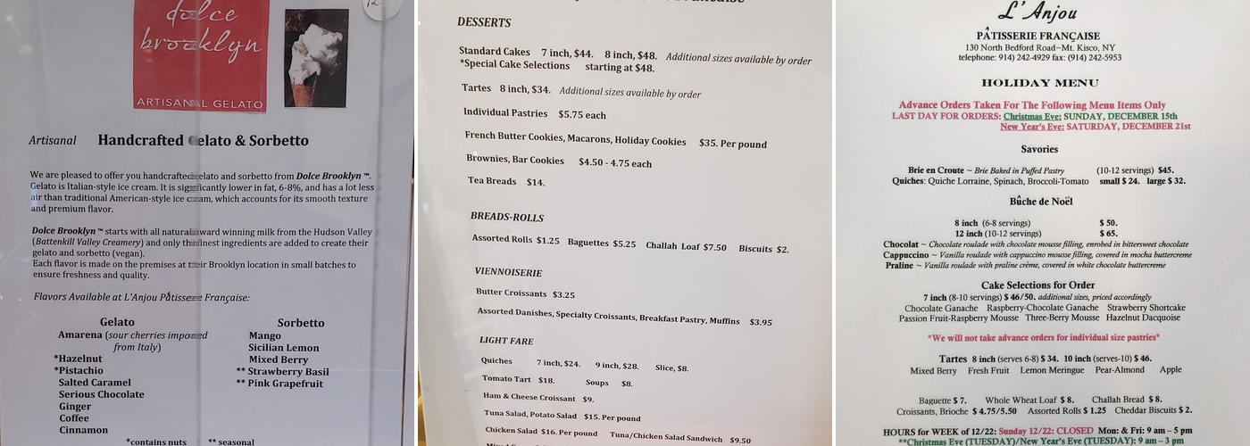 L'Anjou Patisserie Francaise Menu