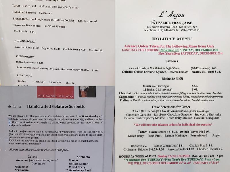 L'Anjou Patisserie Francaise Menu