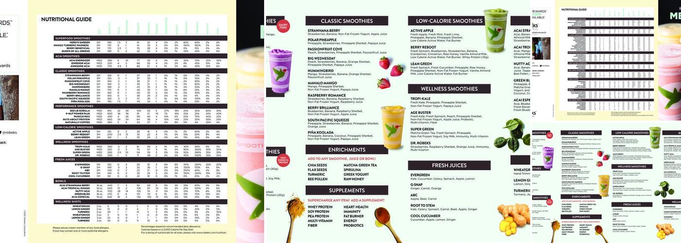 Robeks Fresh Juices & Smoothies Menu