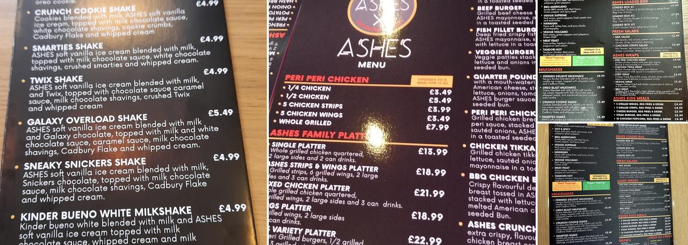 Ashes London Menu