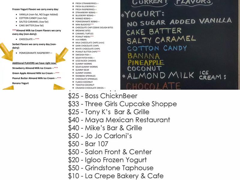 Igloo Frozen Yogurt and Treats Menu