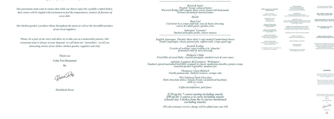 Cedar Tree Restaurant Menu