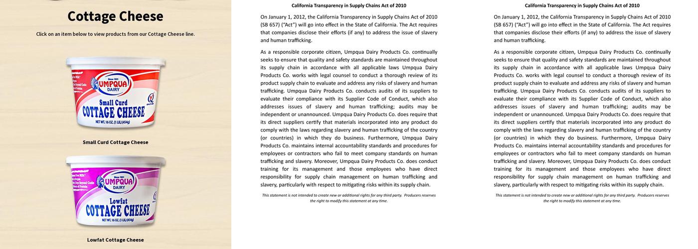 Umpqua Dairy Products Menu